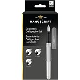 MANUSCRIPT Beginner's Calligraphy Set, Left Hand, Dodec Pen | Left hand Dodec fountain pen, 2 nib sections, 2 ink cartridges and converter. For beginners.