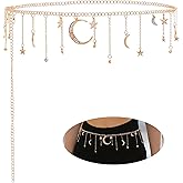 COSUCOS Moon Chain Belt for Women - Adjustable Bohemia Waist Chain with Star Charm Tassel Metal Celestial Concho Belt
