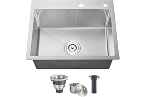 POPFLY 23 Inch Drop In Kitchen Sink, 23×18 Inch Topmount Small Wet Bar or Prep Sink, 304 Stainless Steel 9 Inch Deep Single Bowl Sink, Brushed