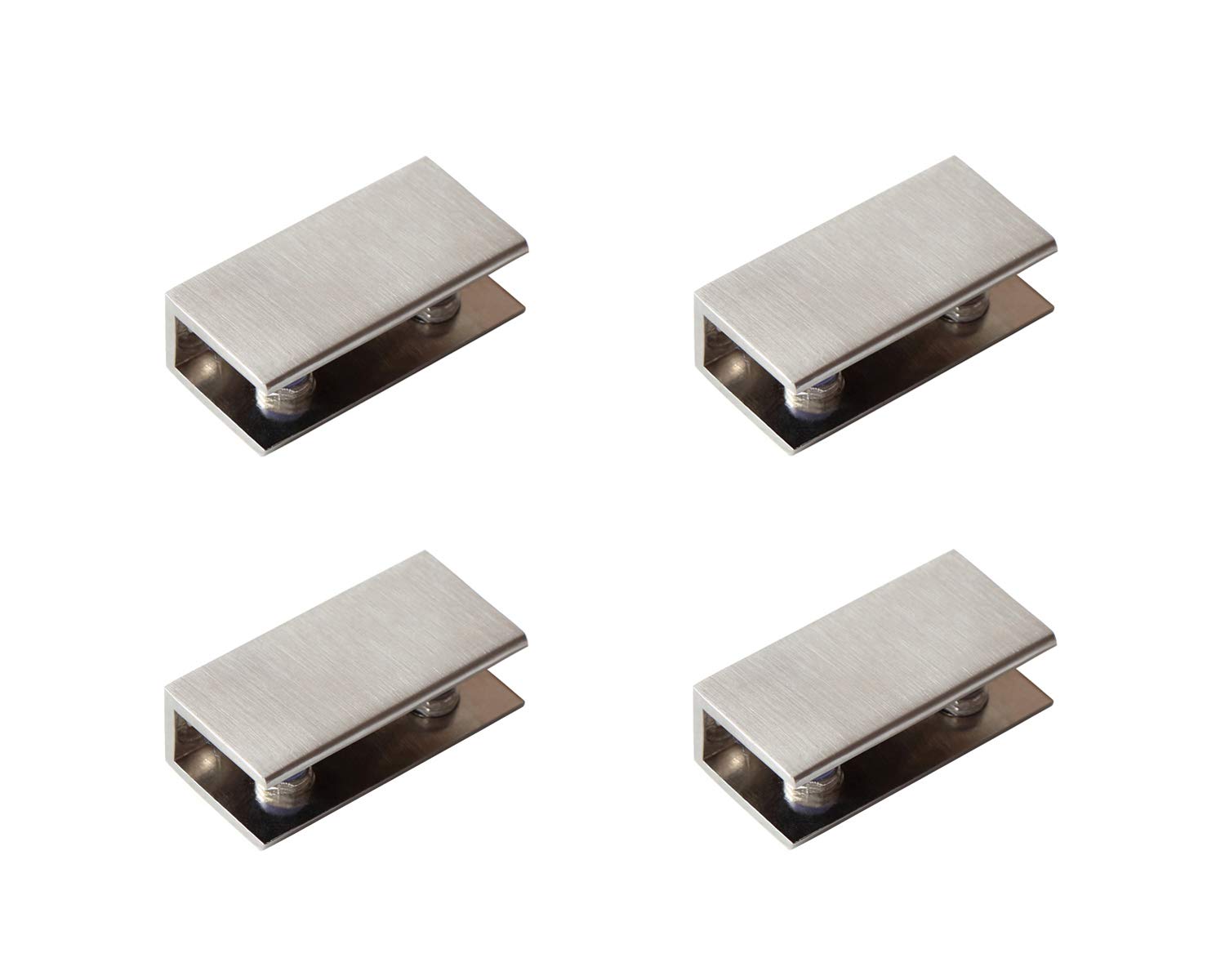 Metal Glass Shelf Brackets, Set of 4, Rectangular Glass Clamp 54 x 27 x 16 mm, Brushed Nickel, Adjustable Glass Holder with Plastic Insert for 6-10 mm