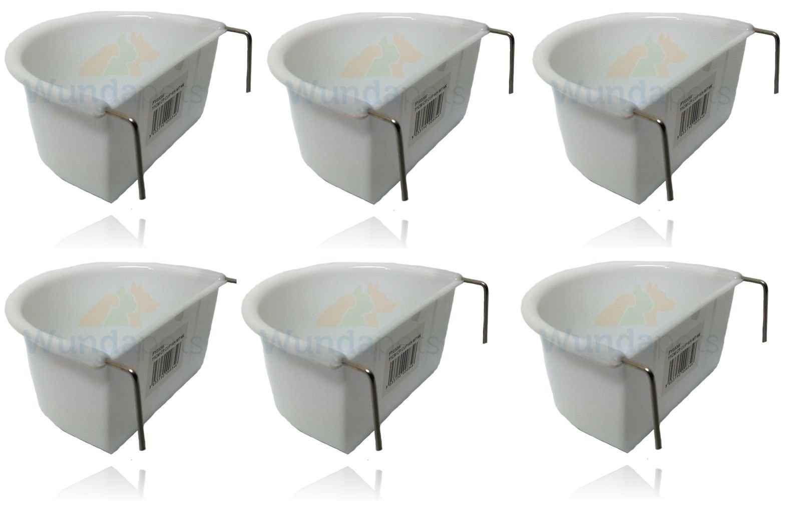 *NEW* 6 PACK WUNDAPETS 11 CM D-SHAPE PLASTIC BIRD BUDGIE PARROT CAGE HANG ON FEEDER COOP CUP