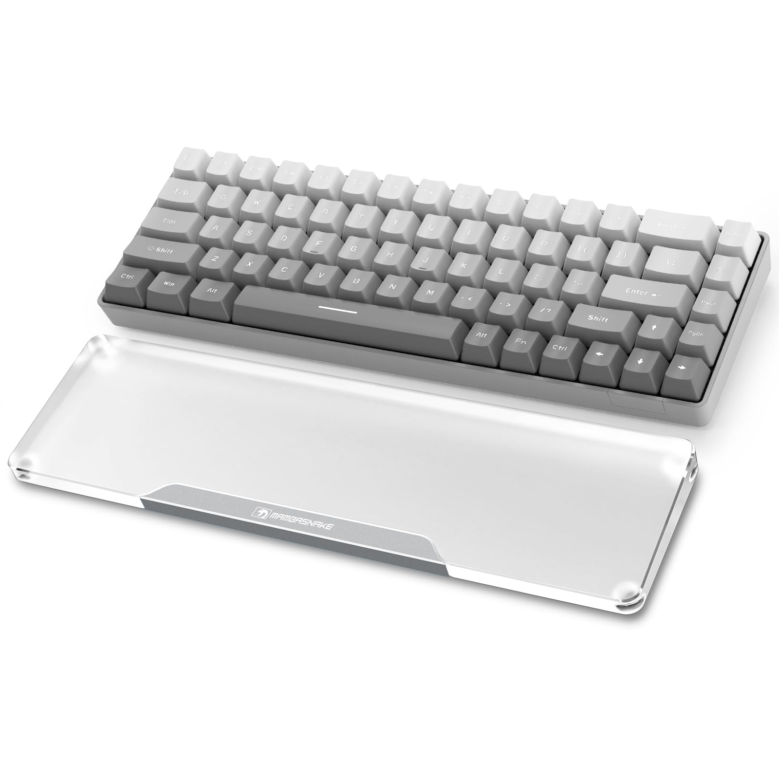 MAMBASNAKE Keyboard Wrist Rest for 68 Keys Compact 65% Keyboard - CNC Acrylic Keyboard Hand Support Palm Rest with Aluminum Logo - Anti-Slip Feet - for Office/Gaming/Typing/Laptop - Silver