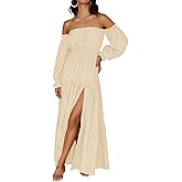 ZESICA Women's Boho Off Shoulder Spring Long Sleeve Dress 2026 High Waist Side Split Sexy Flowy A Line Long Maxi Dresses
