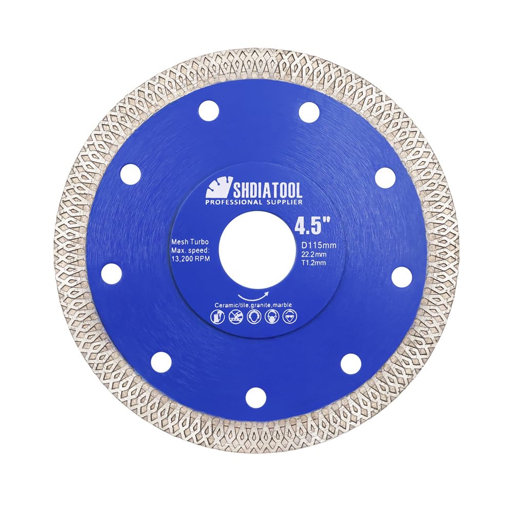 SHDIATOOL Diamond Cutting Disc 115mm / 4.5 Inch Super Thin X Mesh Turbo Saw Blade for Tile Marble Ceramic Porcelain