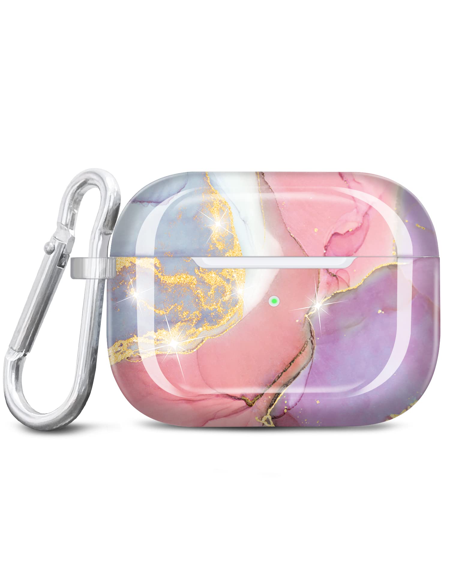 JIAXIUFEN for Airpods Pro 2nd Generation Case Cover Gold Glitter Marble Design Protective TPU Skin for Women Girl with Keychain Compatible with AirPods Pro 2019/Pro 2 Gen Case 2022, Pink Purple