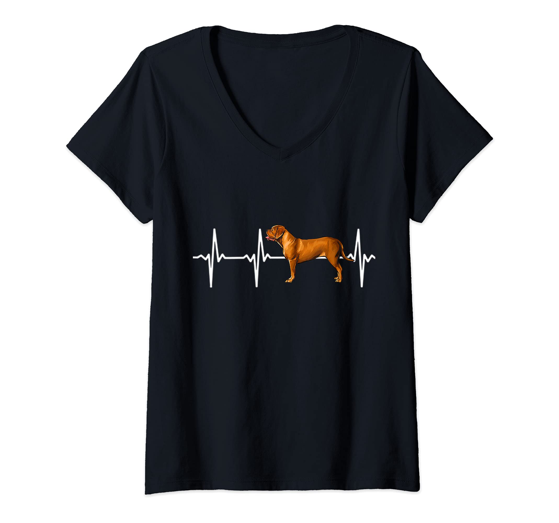 Womens Dogues de Bordeaux Heartbeat Love My Dog V-Neck T-Shirt