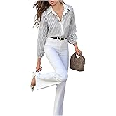 SweatyRocks Women's Striped Button Down Shirt Long Sleeve Business Dressy Casual Blouse Work Shirts
