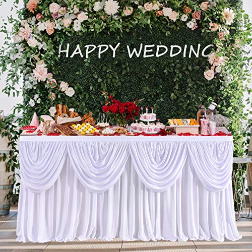 6ft White Pleated Table Skirt for Rectangle or Round Tables Tutu Wave Table Skirt for Wedding Baby Shower Birthday Party Home Table Decoration