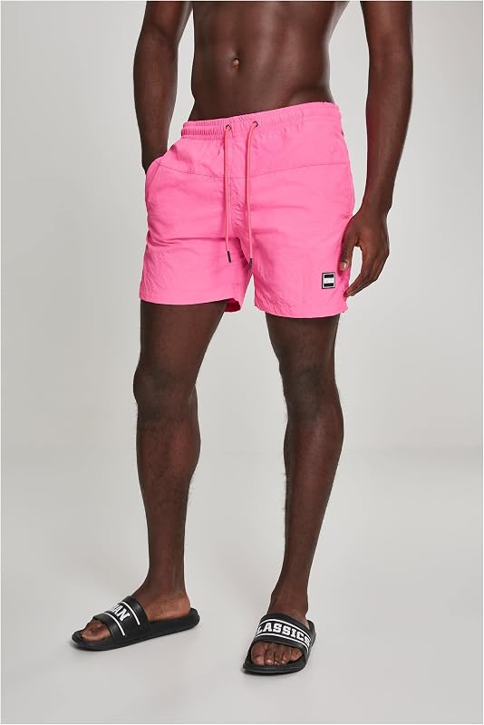 Herren Block Swim Shorts – Badeshorts mit Kordelzug & Taschen, schnelltrocknend, ideal für Strand, Pool & Urlaub,Neonpink,M