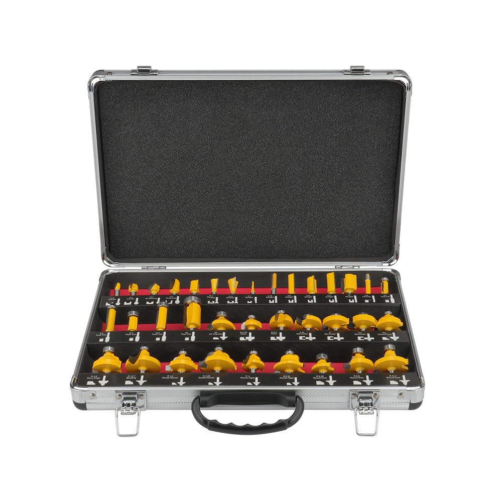 Hoteche 35-Piece Alloy Steel 6 mm Shank Router Bit Set, Industrial Quality Woodworking Tools