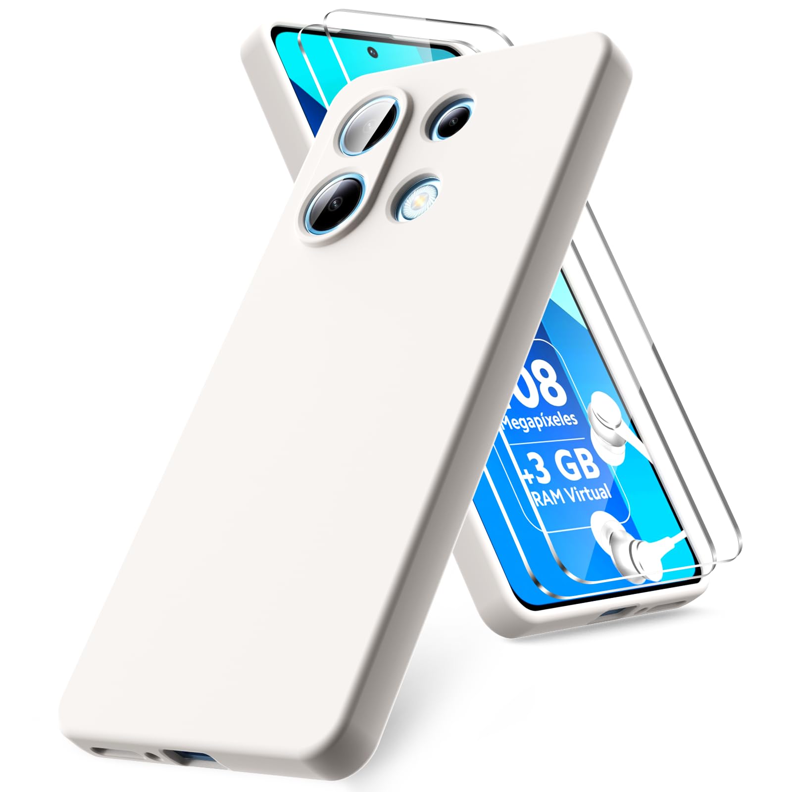 Vansdon Cover Compatible with Xiaomi Redmi Note 13 4G, 2 Protective Films in Tempered Glass, Rubber Liquid Silicone Gel Shockproof Case – Beige Stone