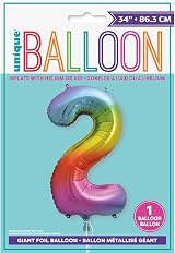 Unique 2-Shaped Rainbow Foil Balloon 86cm Party Celebration Decor view 2