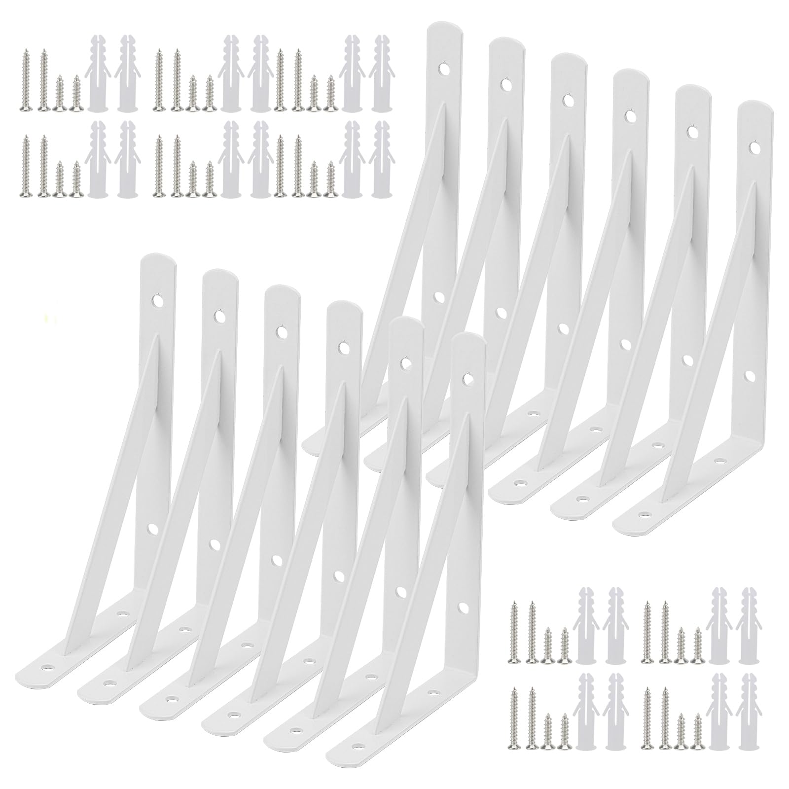 JIAYUET 12 PCS 6 Inch White Shelf Brackets, 150 x 95mm White Wall Shelves Triangle Bracket with Screws, 90 Degree Right Angle Shelf Supports for Floating Shelving