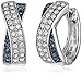 Amazon Collection Sterling Silver Montana Blue and White Crossover Huggie Hoop Earrings Made with Swarovski Crystal (0.75