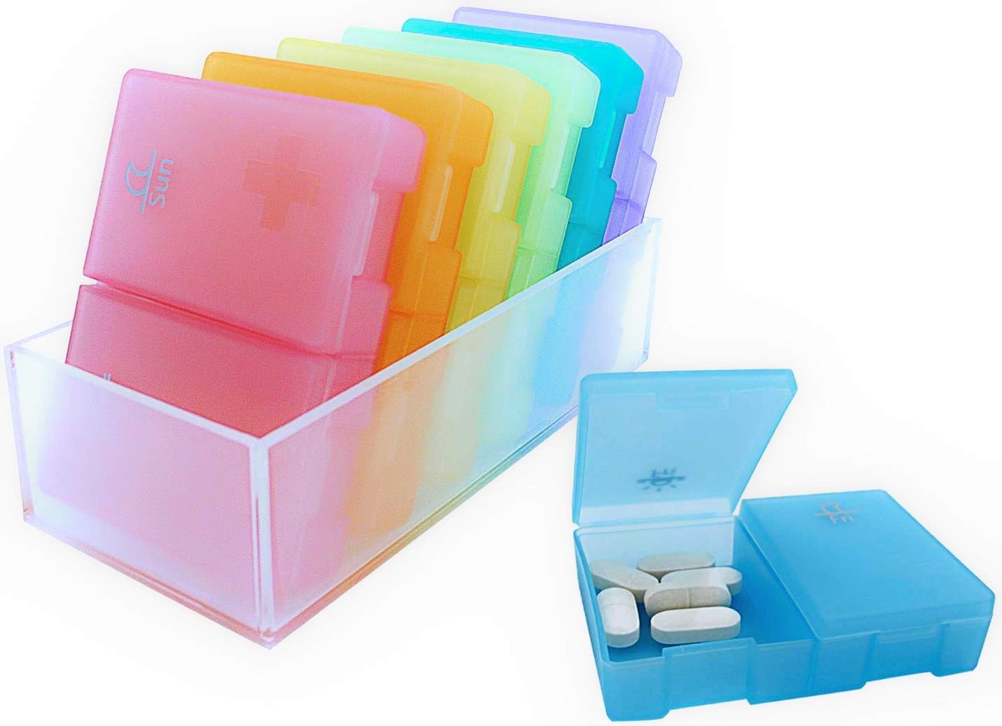 Mua Okuru ピルケース 薬ケース 大容量 1週間 1日2回 くすりいれケース 携帯薬入れ 習慣薬箱 飲み忘れ防止 密封 防湿 日付印刷 虹色カラフル Tren Amazon Nhật Chinh Hang 21 Fado