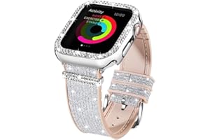 JOHIPI Bling Silicone Band Case Compatible with Apple Watch Band 38mm 40mm 41mm 42mm 44mm 45mm With Diamond Protector Cover, Soft Silicone Strap Color Changes with Angle For iWatch Series 9 8 7 6 5 4 3 2 1 SE