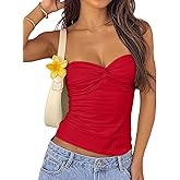 Cioatin Women Strapless Twist Knot Sweetheart Neck Bandeau Tube Sleeveless Slim Fit Y2K Crop Tank Tops Summer Going Out