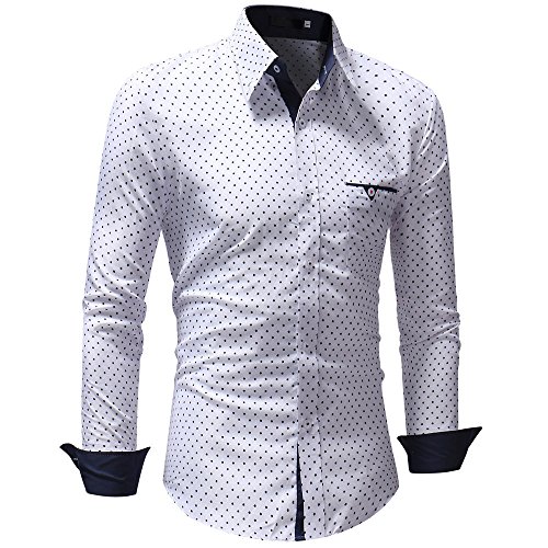 iZHH Fashion Mens Shirt Stylish Long Sleeve Slim Fit Luxury Casual Shirts Tops(White,US-XL)