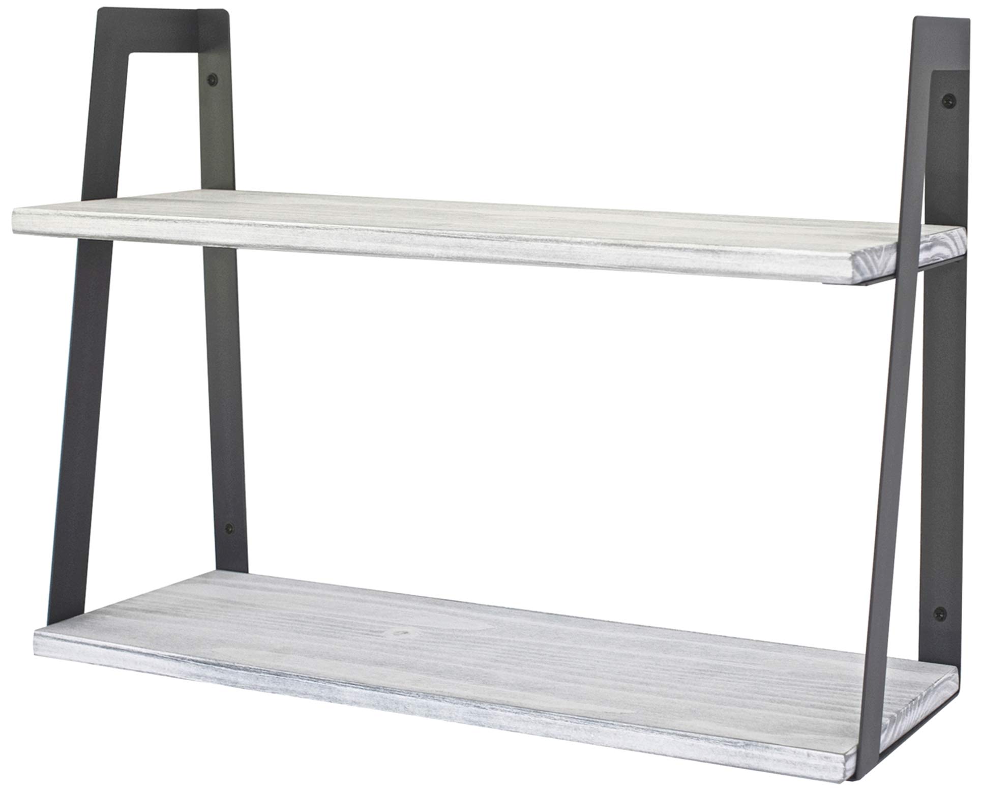 Peter's Goods 2-Tier Floating Wall Shelves - Bedroom, Kitchen, Living Room, Bathroom Storage - Farmhouse Bookshelf, Industrial Wall-Mount Shelving - Rustic White, Cedar Wood, Charcoal Coat Steel Frame