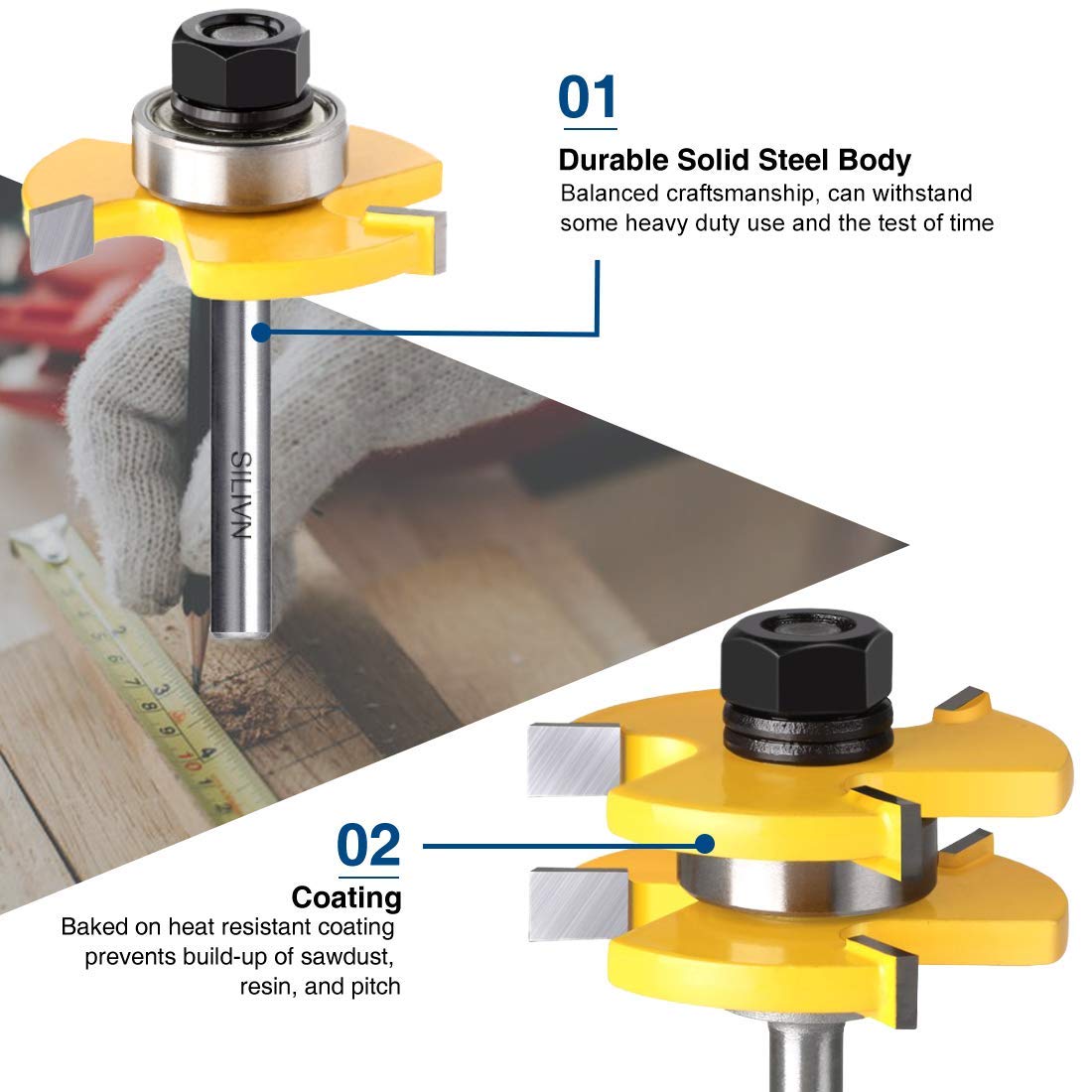 SILIVN Set of 3 Pieces 1/4 Inch Shank Matched Tongue and Groove Router