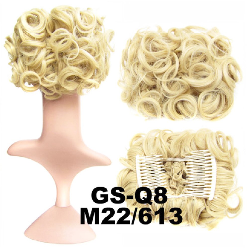 M22 613 Benealways Short Messy Curly Wig Hair Bun Piece Up Do