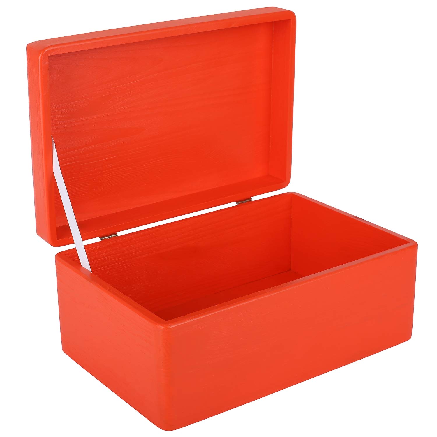 Creative Deco Large Red Plain Wooden Storage Box with Lid | 30x20x14cm (+/-1 cm) | Hinged Lid | Gift Christmas Xmas Box Kitchen Storage | ROUGH & UNSANDED Wood Keepsake Memory Craft Chest