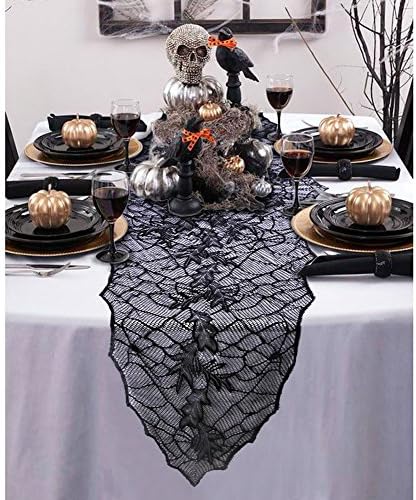 Halloween Party Decoration Black Leaf Table Runners for Party 188*55cm Tablecloth Haunted House Halloween Decorations for Home