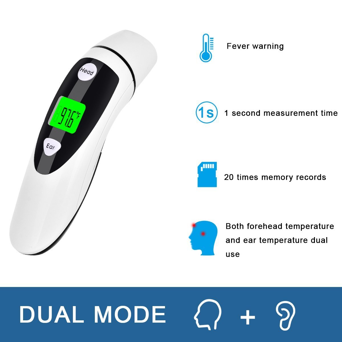 Homate Digital Medical Infrared Ear Thermometer with Forehead Mode for Babies, Kids and Adults with FDA and CE approval