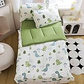 qjmiaofang Kids Zipper Bedding Twin Dinosaur Comforter Set 4Pcs Zip Up Bedding for Boys Girls All in One Zipper Comforter with Sheets All Season Little Cute Dinosaur Bed Set with Fitted Sheet Decor