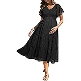 Maternity Dress for Baby Shower - 2025 Photoshoot Pregnancy Summer Midi Casual Flutter Sleeve Dress