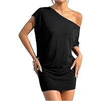 Amazon.com: SOLY HUX Off the Shoulder Draped Mini Dress One Shoulder  Bodycon Ladies Wedding Guest Dresses Sexy Cocktail Outfit Solid Apricot  Small : Clothing, Shoes & Jewelry