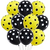 AnnoDeel 50pcs Black Yellow Polka Dot Latex Balloons, 12inch Black and Yellow Polka Dot Balloons for Graduation Anniversary Birthday Baby Show Happy Bee Party Decoration