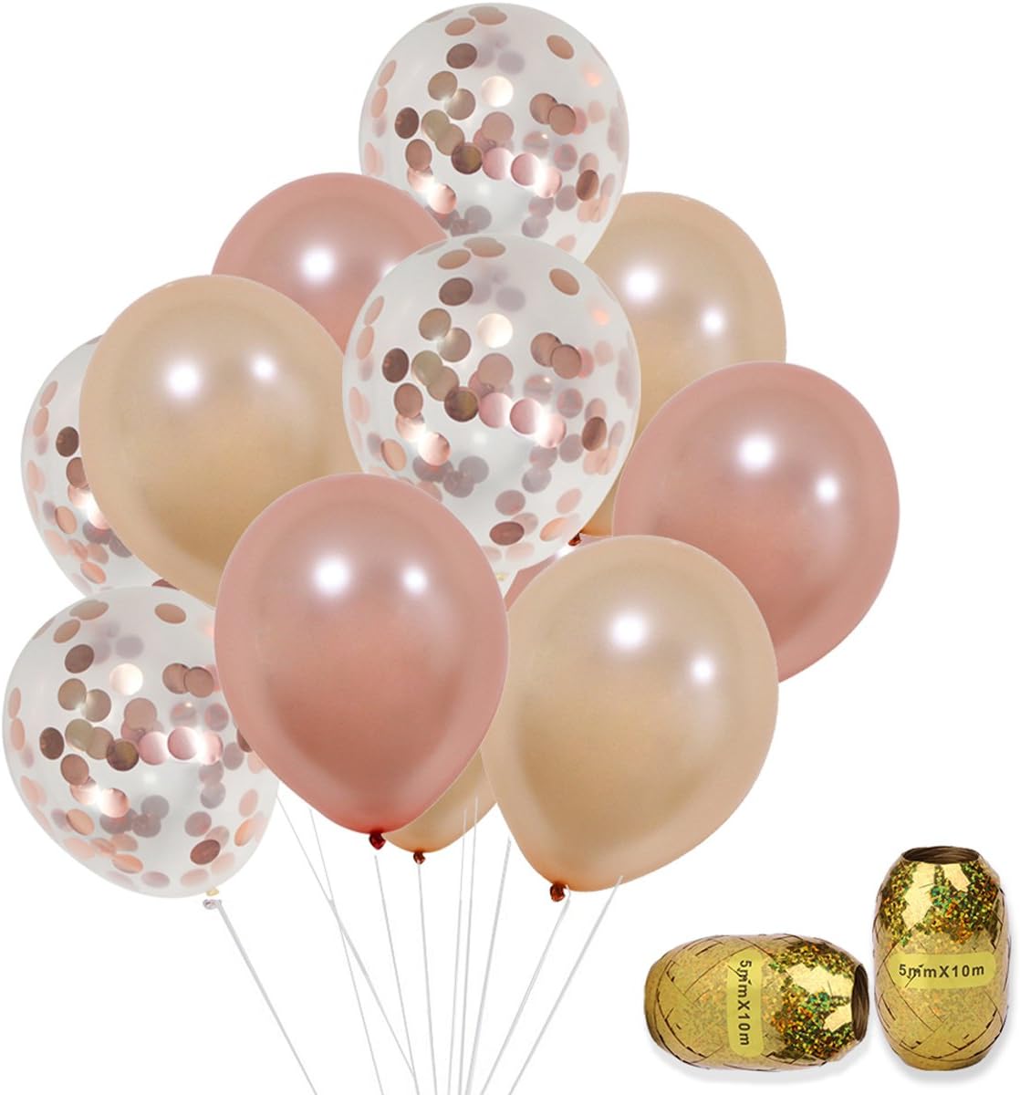 KUMEED Rose Gold Confetti Balloons Set 12 inch Helium Champagne Rose Gold Latex Balloons for Birthday, Weddings, Baby Shower Party Decorations 30pcs