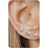 KRFY Flat Back Stud Earrings for Women - S925 Sterling Silver Post Cartilage Helix Piercing Jewelry 14K Gold Plated Silver