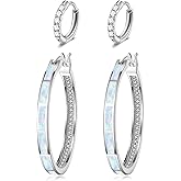 CiNily Opal Hoop Earrings,Women Jewelry Rhodium Plated/Rose Gold or Yellow Gold Plated Gemstone Big Hoop Earrings 32mm
