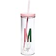 kate spade new york Insulated Initial Tumbler with Reusable Straw, 24 Ounce Acrylic Travel Cup with Lid, M (pink)
