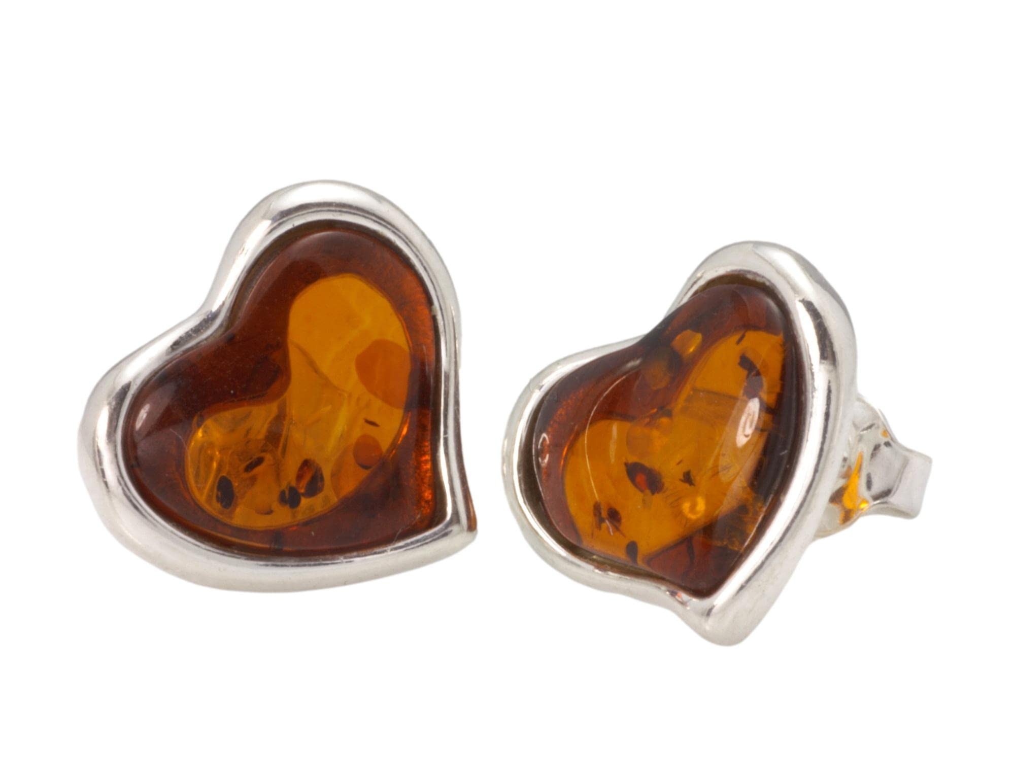 NATURAL BALTIC AMBER STERLING SILVER 925 Heart Earrings Stud Cognac NATURAL Gemstone Amber Jewellery For Woman