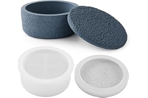 LSLEVA Storage Box with Lids Candle Jar Molds Set, Creative Silicone Candle Vessels Pot Molds, Concrete Round Stripe with Cover Bottle Making Moulds for Storage Candle Holder (A-Rough)