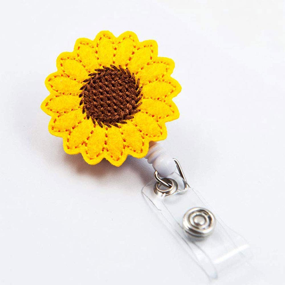 Metal Clip,Sunflower Lanyard Retractable Badge Reels with Reel Clips, Extendable Key Chain & Key Lanyard Belt Clip, ID Card Badge Holder Gift for Teachers Nurses Students Women