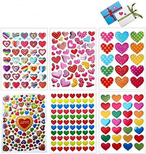 Love Heart Stickers, 60 Sheets Colorful Heart Decorative Stickers for Valentine's Day, Anniversaries, Wedding (Colorful)