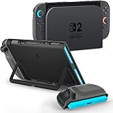 Spigen for Nintendo Switch 2 Case, Nano Pop Designed for Switch 2 Case (2025) Slim Fit PC Dockable Cover with Detachable Joy-Con and Kickstand - Black Sesame