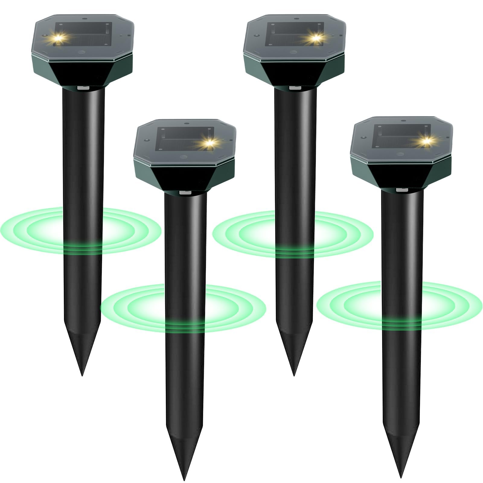 Photo 1 of Snake & Mole & Rabbit & Skunk Repellent Solar Powered, 2025 Upgraded Ultrasonic Deterrent, IP65 Waterproof, Gopher Groundhog Chipmunk Raccoon and Vole Repellent & Deterrent for Lawn & Garden, 4 Pack