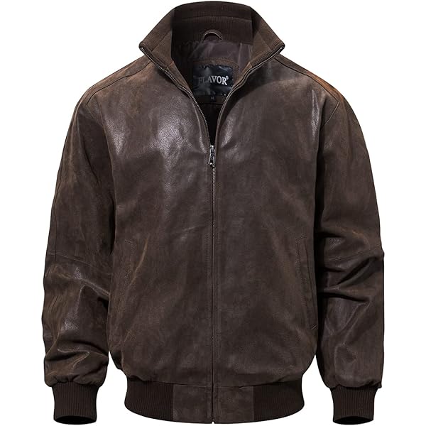 FLAVOR Mens Suede Leather Bomber Jacket Classic Casual Fall Winter