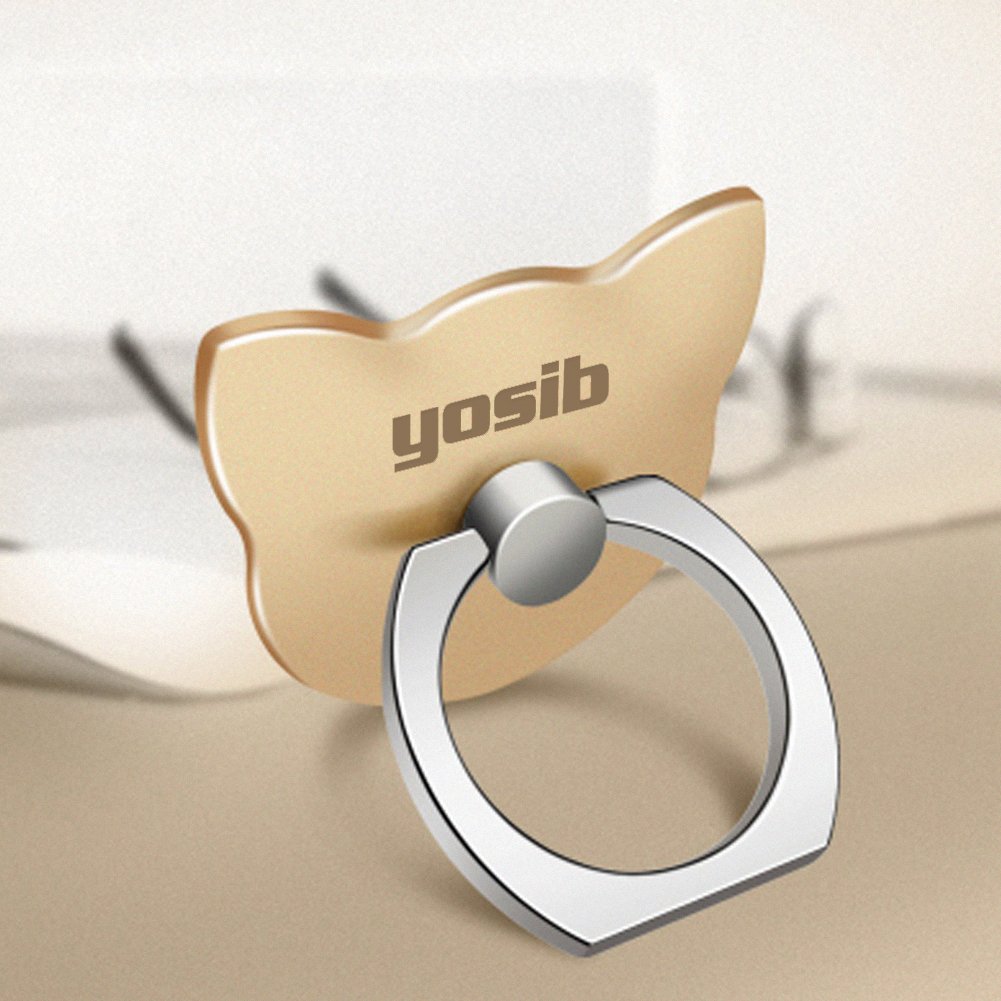 Phone Finger Ring Stand Holder 360° Rotation Universal Cellphone Slacker Stent Phone Bracket for iPhone Smart-phone and Tablets (cat) (Gold)