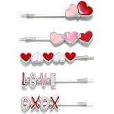 5PCS Valentine Bobby Pins Red Sweet Love Heart Hair Barrettes Pink Heart Hairpins for Women Enamel Glitter Rhinestone Love and XOXO Slide Barrettes Styling Hair Accessories