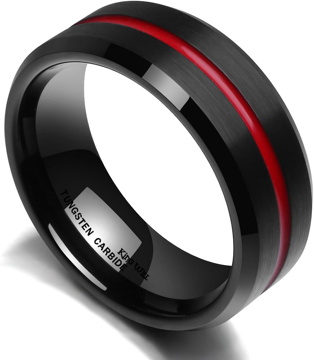 King Will Special Tungsten Wedding Ring For Men 30, One Red, T 1/2(62.08mm) - Image 4