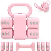 Axiqunel Adjustable 2-in-1 Convertible Kettlebell &amp; Dumbbells | 4 in 1 Free Weights Dumbbell Set of 2, Each 2.2 3.3 4.4 5.5lb Quick Change Women Dumbbell Set for Home Exercise Training