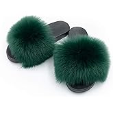 AuapTavw Women's Faux Fur Slides Slippers Fluffy Fuzzy Sandals Open Toe Furry Slide Flip Flop Indoor Outdoor