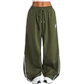 ZAFUL Womens Parachute Pants Y2k Baggy Elasitc Waist Track Pants Contrast Pipping Sweatpant Trousers
