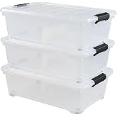 Gloreen 20 Quart Lidded Storage Bins, Plastic Under Bed Storage Box, 3 Pack | Clear Container Box with Wheels